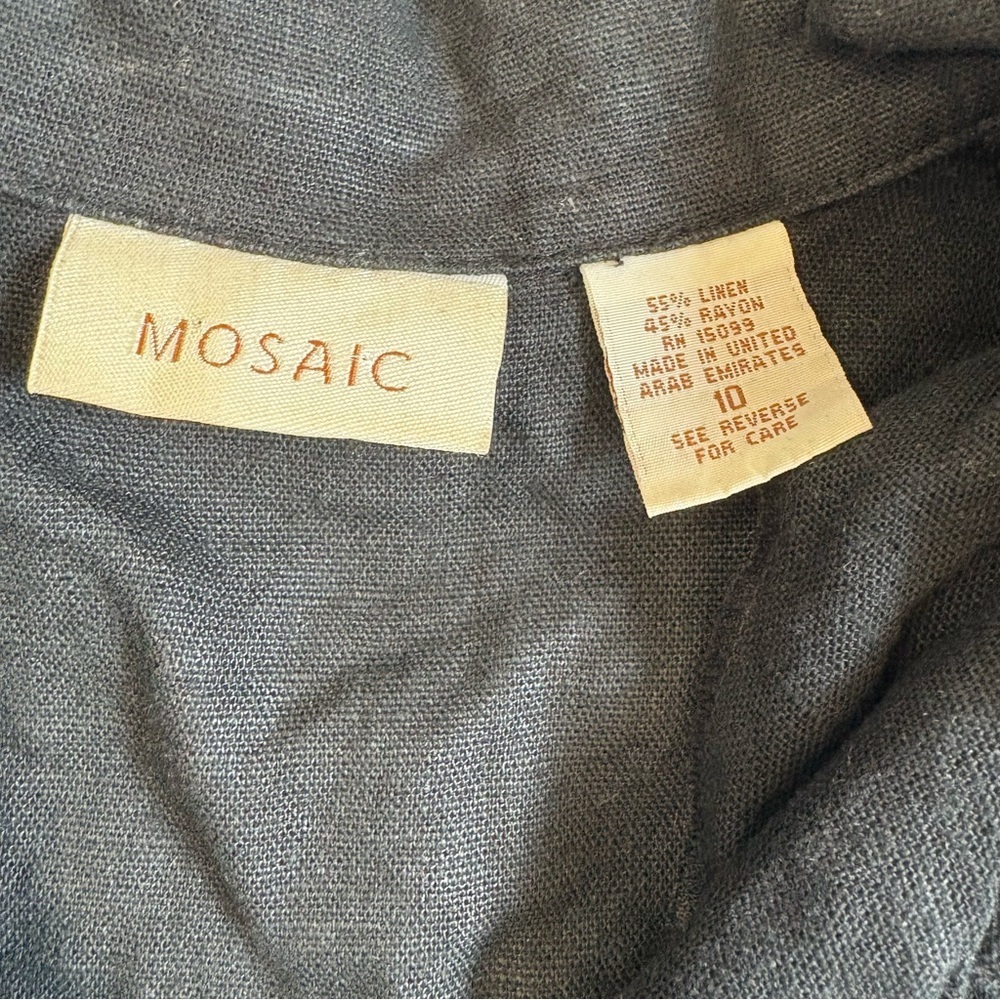 Black Linen Blend Embroidered Button-Front Midi Dress | Mosaic | Size 10 - Picture 7 of 14